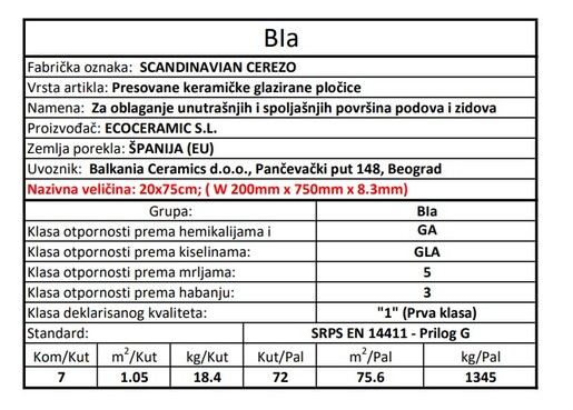 Zidne i podne pločice SCANDINAVIAN CEREZO 20x75