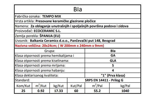 Zidne i podne pločice TEMPO MIX 20x24