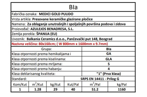 Zidne i podne pločice MEDICI GOLD PULIDO 80x160