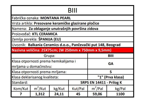 Zidne pločice MONTANA PEARL 25x75