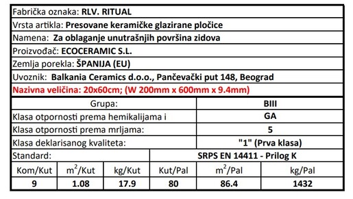 Zidne pločice RLV. DECOR RITUAL 20x60