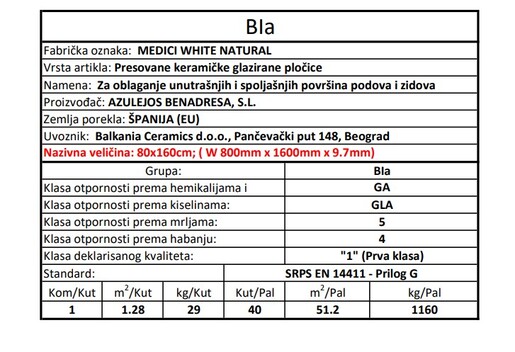 Zidne i podne pločice MEDICI WHITE NATURAL 80x160