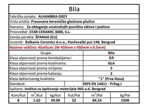 Podne pločice ALHAMBRA GREY 45x45