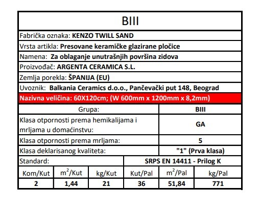 Zidne pločice KENZO TWILL SAND 60x120