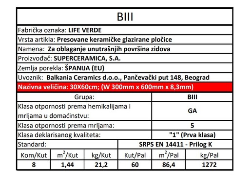 Zidne pločice LIFE VERDE 30x60