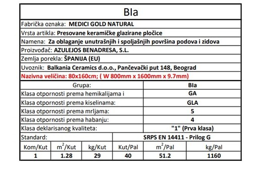 Zidne i podne pločice MEDICI GOLD NATURAL 80x160