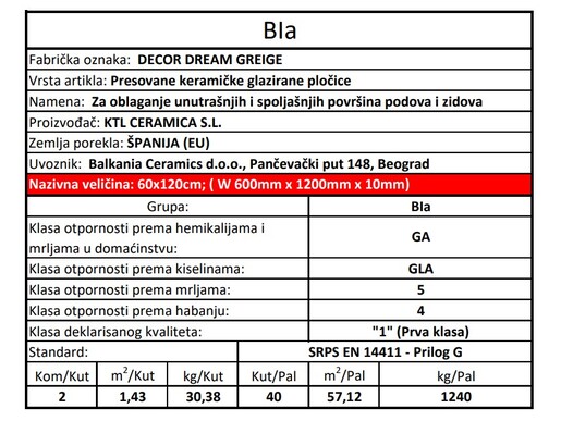 Zidne i podne pločice DECOR DREAM GREIGE 59,5x120