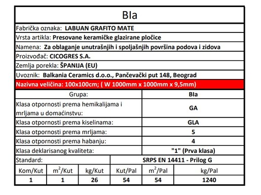 Zidne i podne pločice LABUAN GRAFITO MATE 100x100