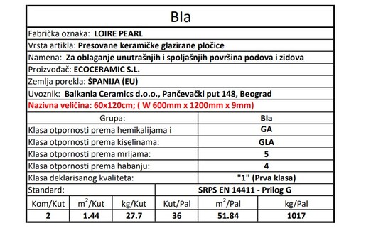 Zidne i podne pločice LOIRE NEW PEARL 60x120