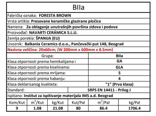 Zidne i podne pločice FORESTA BROWN 20x60