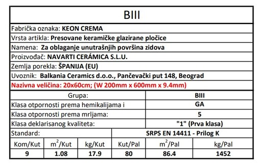 Zidne pločice KEON CREMA 20x60