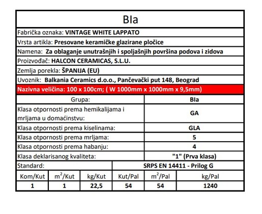 Zidne i podne pločice VINTAGE WHITE LAPPATO 100x100