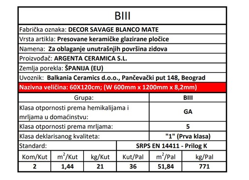 Zidne pločice DECOR SAVAGE BLANCO MATE 60x120