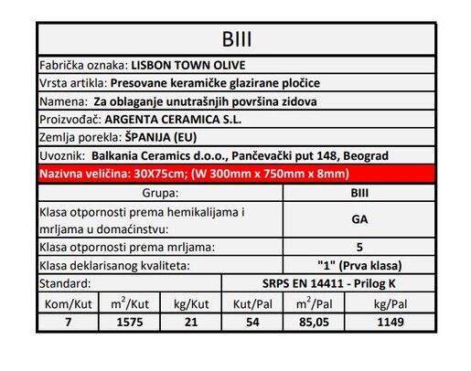 Zidne pločice LISBON TOWN OLIVE 30x75