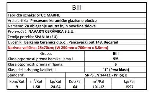Zidne pločice STUC MARFIL 25x70