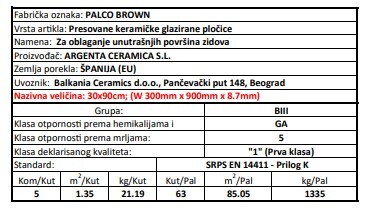 Zidne pločice PALCO BROWN 30x90