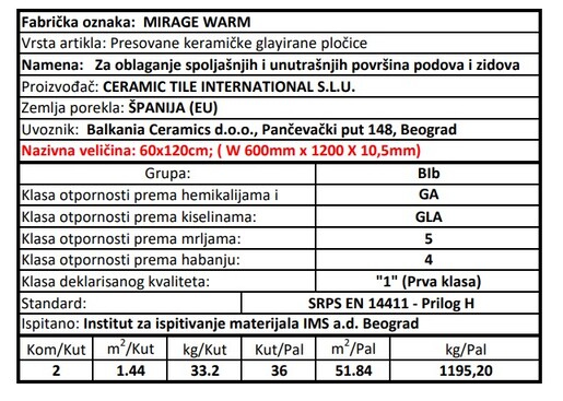 Zidne i podne pločice MIRAGE WARM 60x120