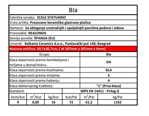 Zidne i podne pločice SCALE STATUARIO 30,7x30,7