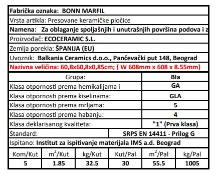 Zidne i podne pločice BONN MARFIL 60,8x60,8