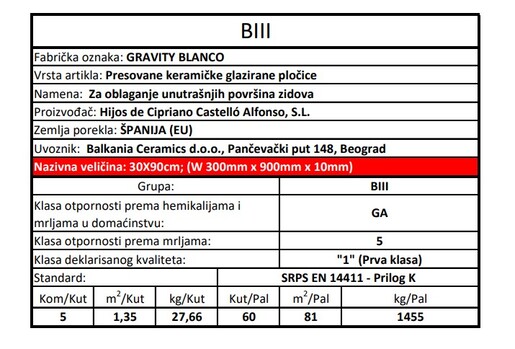 Zidne pločice GRAVITY BLANCO 30x90