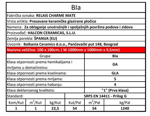 Zidne i podne pločice RELAIS CHARME MATE 100x100