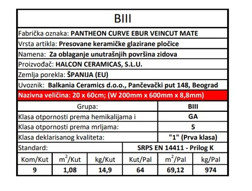 Zidne pločice PANTHEON CURVE EBUR VEINCUT MATE 20x60