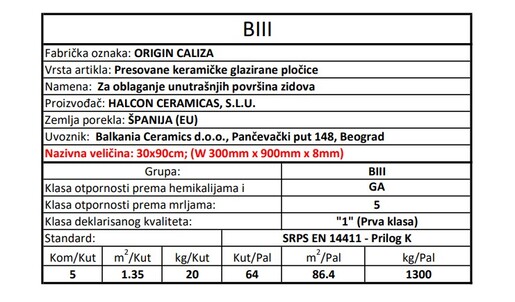 Zidne pločice ORIGIN CALIZA 30x90