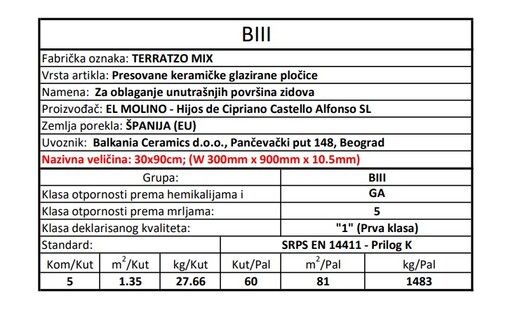 Zidne pločice TERRATZO MIX 30x90