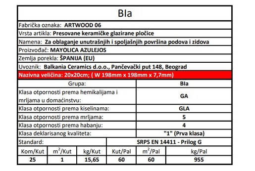 Zidne i podne pločice ARTWOOD 06 20x20