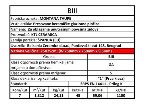 Zidne pločice MONTANA TAUPE 25x75