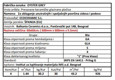 Zidne i podne pločice OYSTER GREY 60x60
