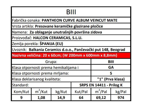 Zidne pločice PANTHEON CURVE ALBUM VEINCUT MATE 20x60