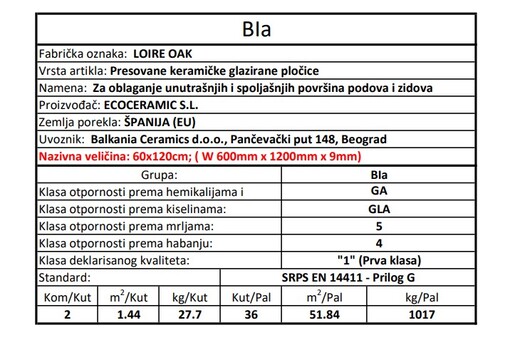 Zidne i podne pločice LOIRE NEW OAK 60x120
