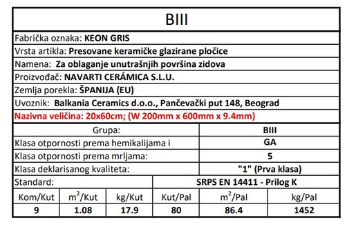 Zidne pločice KEON GRIS 20x60
