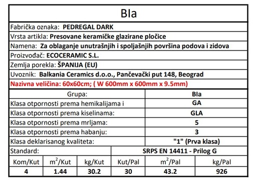Zidne i podne pločice PEDREGAL DARK 60x60