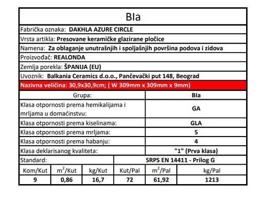 Zidne i podne pločice DAKHLA AZURE CIRCLE 30,9x30,9