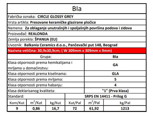 Zidne i podne pločice CICLE GLOSSY GREY 30,9x30,9