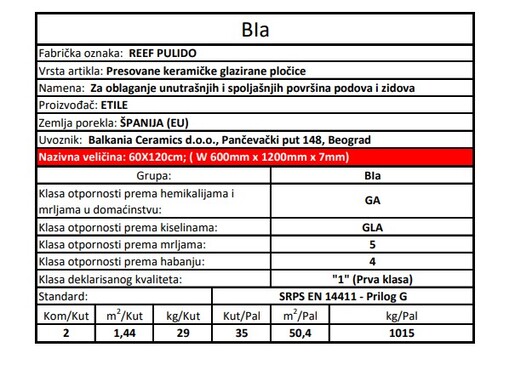 Zidne i podne pločice REEF 60x120