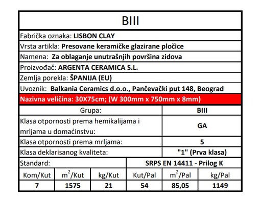 Zidne pločice LISBON CLAY 30x75