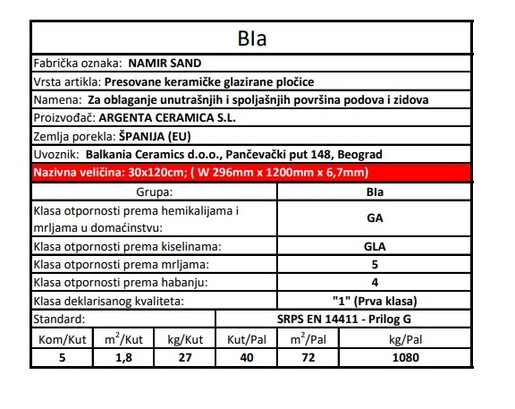 Zidne i podne pločice NAMIR SAND 30x120