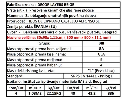 Zidne pločice DECOR LAYERS BEIGE 30x90