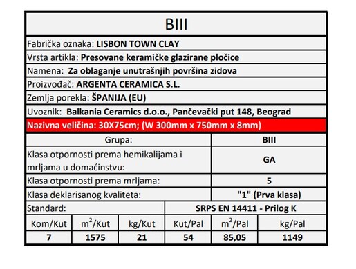 Zidne pločice LISBON TOWN CLAY 30x75