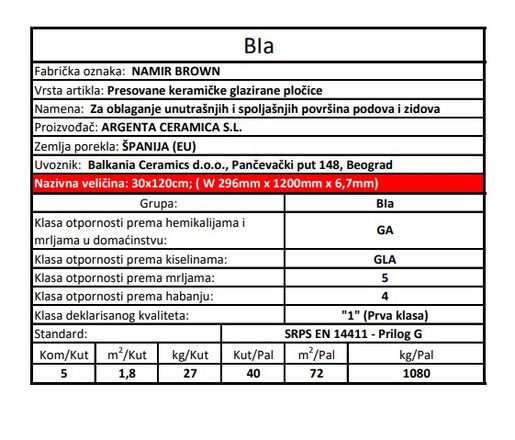 Zidne i podne pločice NAMIR BROWN 30x120