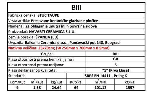 Zidne pločice STUC TAUPE 25x70