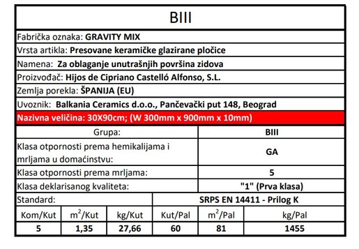 Zidne pločice GRAVITY MIX 30x90