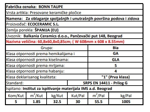 Zidne i podne pločice BONN TAUPE 60,8x60,8