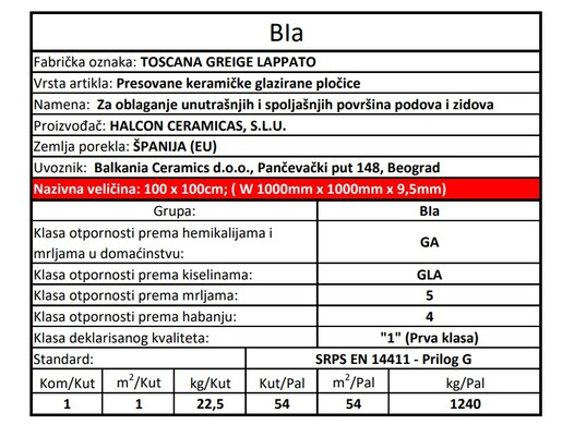 Zidne i podne pločice TOSCANA GREIGE LAPPATO 100x100