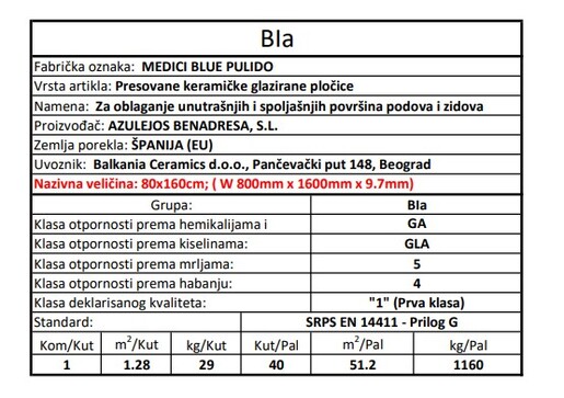 Zidne i podne pločice MEDICI BLUE PULIDO 80x160