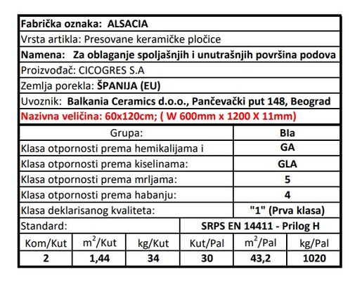 Zidne i podne pločice ALSACIA 60x120