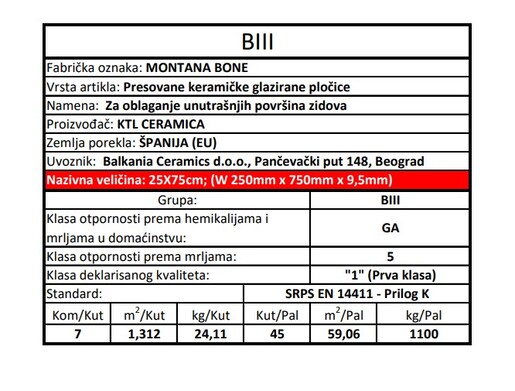 Zidne pločice MONTANA BONE 25x75